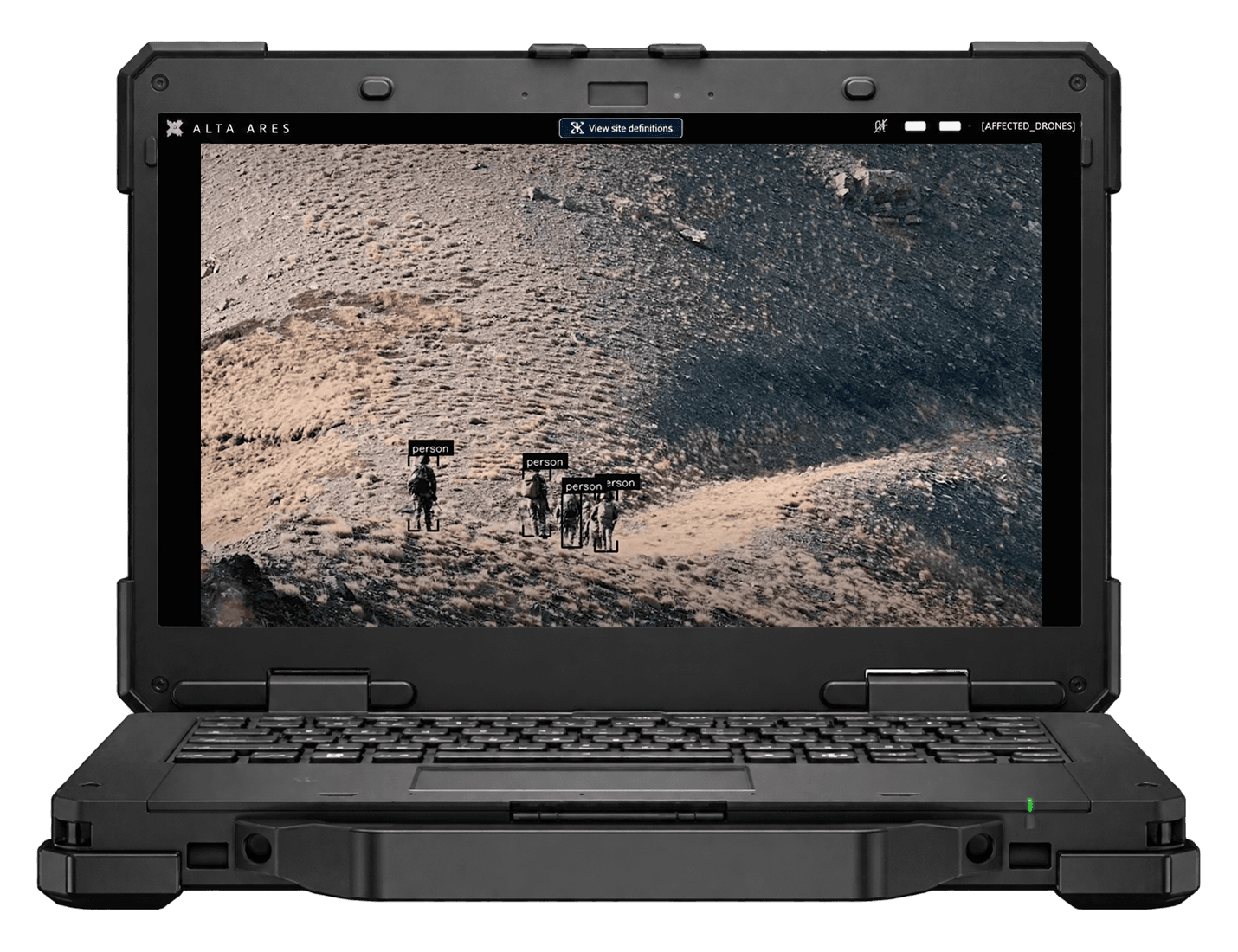 Gamma ISTAR running on a rugged laptop, detecting infantry from a live ISR feed